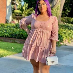 Galaxy Stars Pink Gold Dress Ruffle Hem